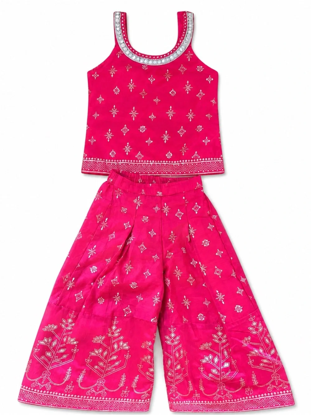 Girls' Pink Embellished Tank Top & Palazzo Pant Set (Indian festive Wear)